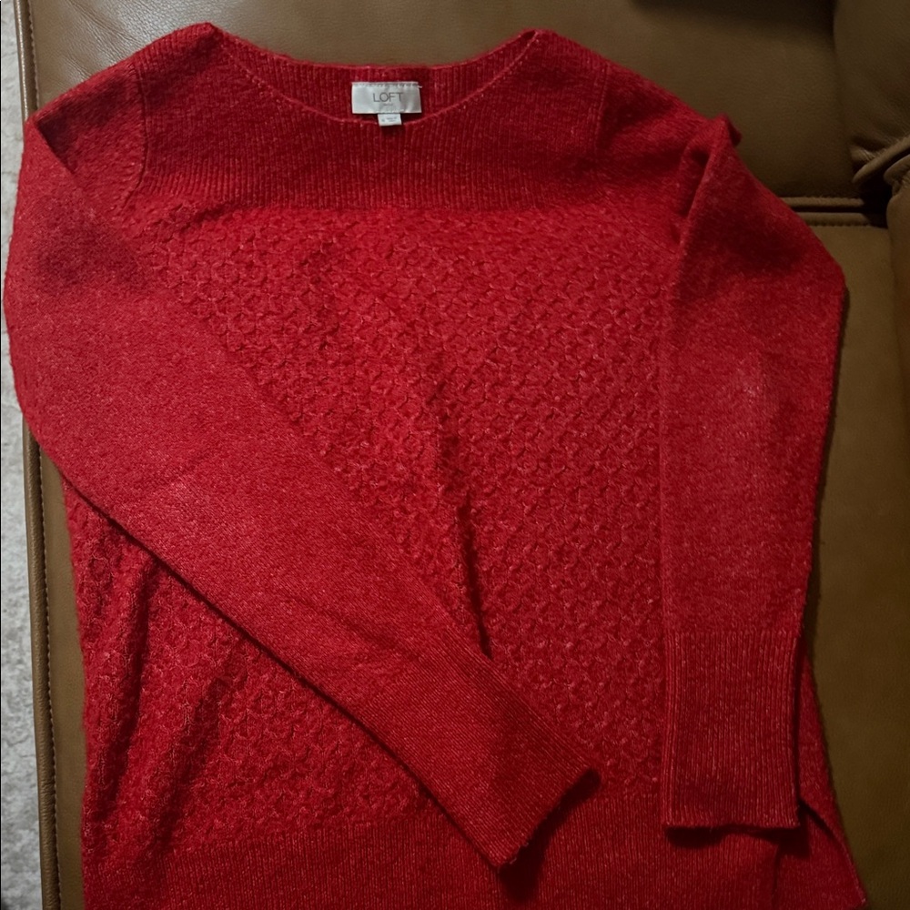 LOFT Textured Red Crew Neck Sweater